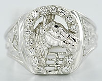 white gold diamond horse and horseshoe ring
