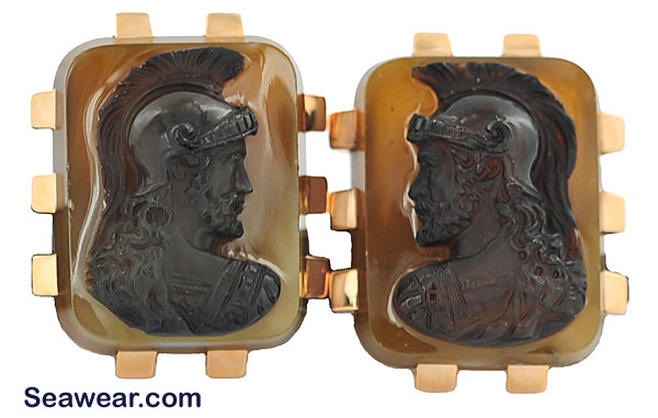 carved Hector soldier rose gold cufflinks