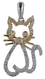 14kt two tone gold diamond cat pendant