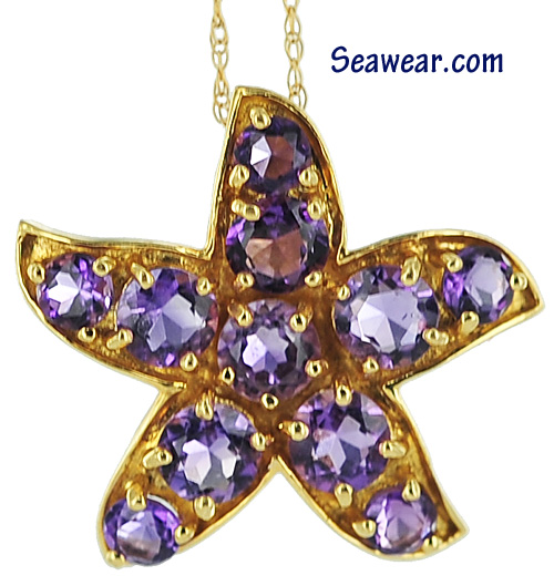 Starfish Necklace on Gold Amethyst Starfish Necklace