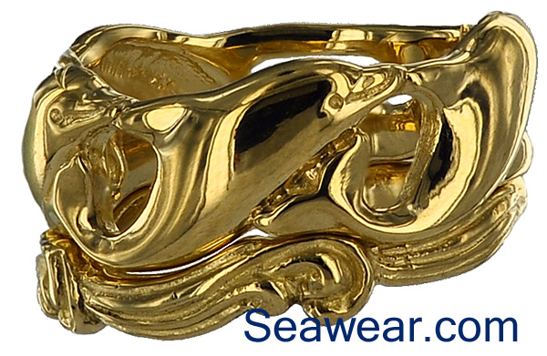 swimming dolphins on ocean waves wedding band
