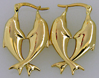 14kt gold puffed entwined swmming dolphin earrings