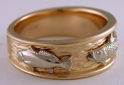 14kt gold redfish tarpon three fish band