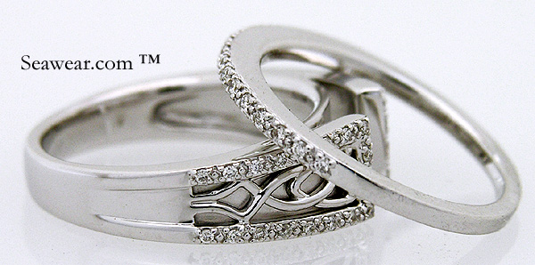 white gold diamond Celtic wedding set The rings are approximately size 7 in