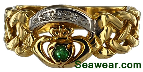 diamonds and emerald Celtic  Claddaagh ring