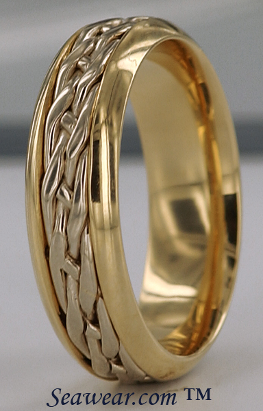Celtic knot wedding band in two tone gold with heavy thick build 