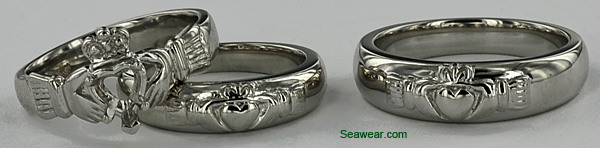 platinum three ring Claddagh wedding set