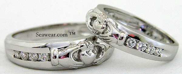 matching Claddagh diamond wedding bands