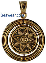14kt gold compass rose jewelry pendant