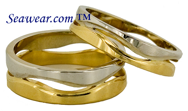 two tone gold following sea waves ring