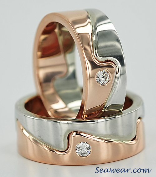 rose gold, white gold and diamond wave ring