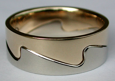 14kt two tone gold ocean waves ring