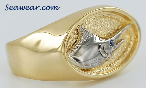 blue marlin signet ring with sapphire eye