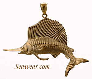 14kt full round 3D sailfish necklace pendant