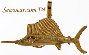 14kt hand made sailfish pendant