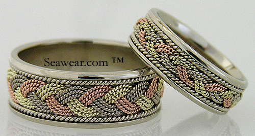 tri color turks head wedding rings tri color gold on white comfort fit