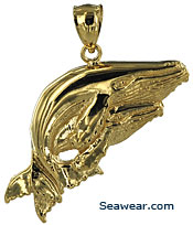 14kt gold mother whale and calf pendant