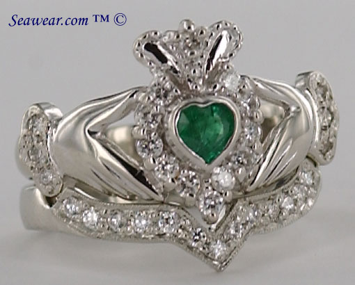 diamond emerald Claddagh engagement ring