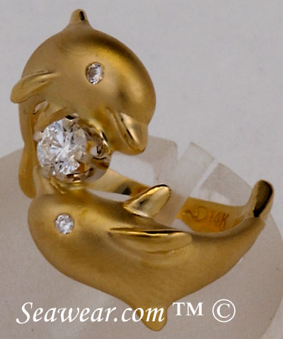 dolphin diamond ring with diamond eyes