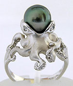Steven Douglas white gold octopus ring with Tahitian pearl