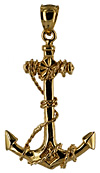 small 14kt 3D fouled anchor pendant
