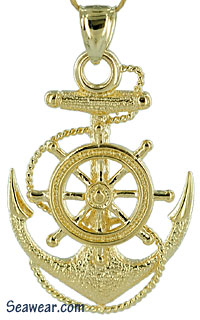 skippers anchor with ships wheel and fouled anchor jewelr pendant