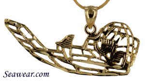 large 14kt gold diamond cut airboat pendant