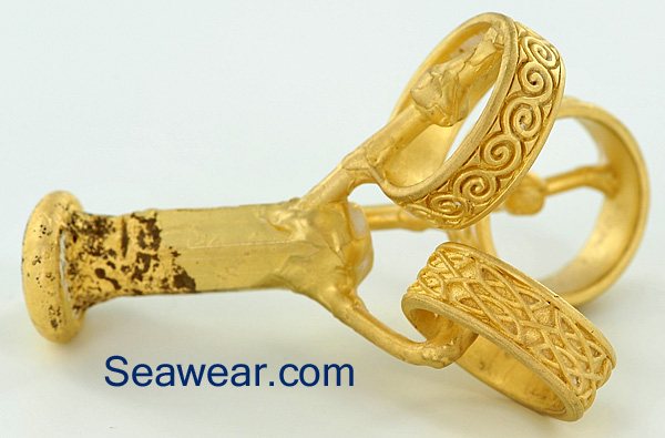 various Celtic wedding bands cast in 14kt 