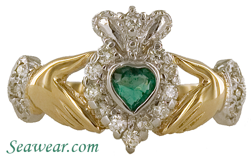 clearance priced emerald diamond Claddagh ring