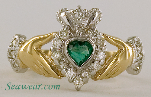 special priced diamond emerald Claddagh ring