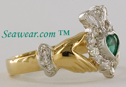 yellow gold 1/2ct diamonds .3ct emerald ring
