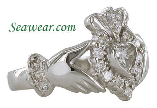 white gold 3/4ct diamond Claddagh ring