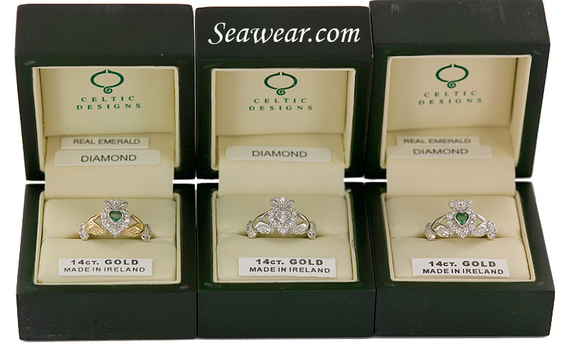 Claddagh rings boxed from Dublin Ireland, hallmarked at Dublin Castle