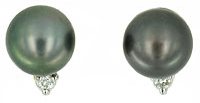 10mm Tahitian pearl diamond earrings with omega clip back