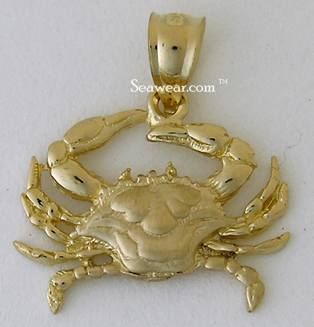 14k Satin Diamond-cut Crab Pendant 