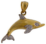 14kt dolphin with diamonds in eye, tail and all fins