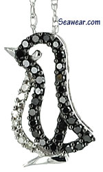 black and white diamonds outline penguin necklace