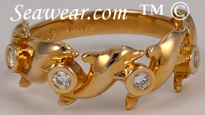 yellow gold and diamonds dolphin ring