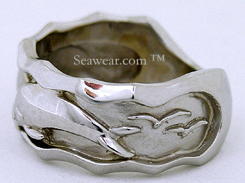 white gold dolphin ring with sea birds