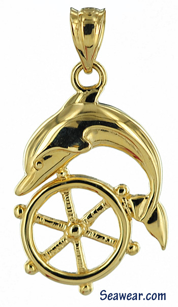 Details about   New Real Solid 14K Gold Duo Dolphins Ship Wheel Charm