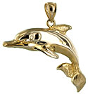 gold dolphin pendant with detailed flukes, fins and smile