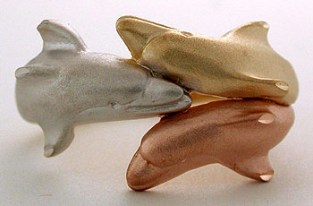white, yellow, rose gold dolphin ring