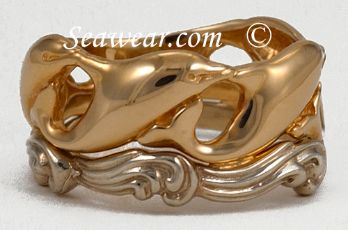 dolphin leaping over waves wedding band