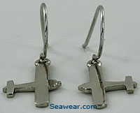 14k white gold airplane single engine or piper earrings
