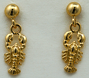 14kt ball drop Maine lobster earrings