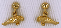 14kt gold drop ball 3D manatee earrings