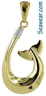 14kt hawaiian whale tail fish hook