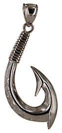 14kt white gold Maori tribal fish hook necklace pendant