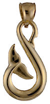 small New Zealand tribal whale tail fish hook pendant 14k gold
