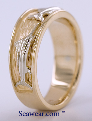 14kt two tone triple fish ring